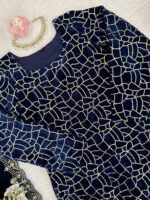 Blue Color Viscose Velvet Fabric Sequence Work Suit