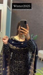 Blue Color Viscose Velvet Fabric Sequence Work Suit