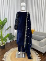 Blue Color Viscose Velvet Fabric Sequence Work Suit
