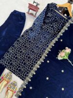 Blue Color Viscose Velvet Fabric Sequence Work Suit