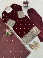 Chocolate Color Faux Georgette Fabric Sequence Work Suit