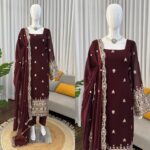 Chocolate Color Faux Georgette Fabric Sequence Work Suit