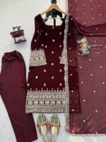 Chocolate Color Faux Georgette Fabric Sequence Work Suit