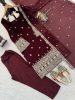 Chocolate Color Faux Georgette Fabric Sequence Work Suit