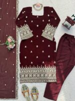 Chocolate Color Faux Georgette Fabric Sequence Work Suit