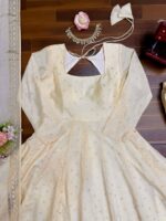 Cream Color Chinon Silk Fabric Mukaish Work Palazzo Gown