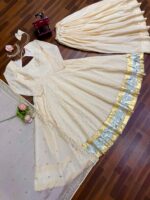 Cream Color Chinon Silk Fabric Mukaish Work Palazzo Gown