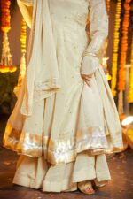 Cream Color Chinon Silk Fabric Mukaish Work Palazzo Gown