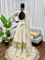 Cream Color Chinon Silk Fabric Mukaish Work Palazzo Gown