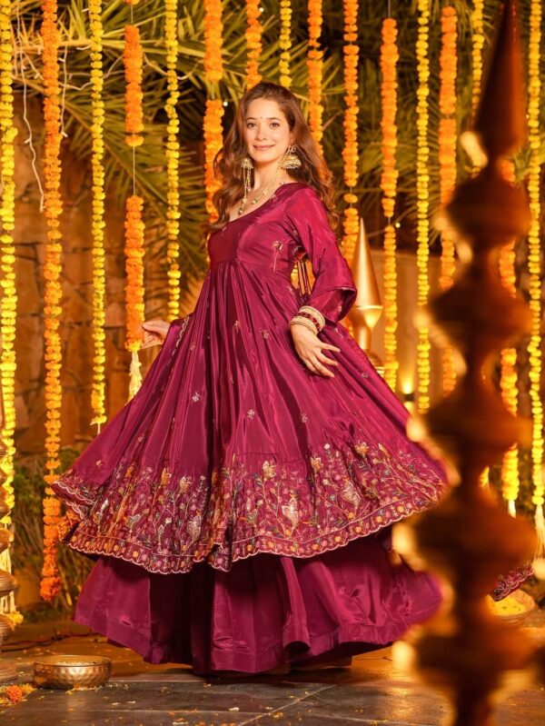 Dark Pink Color Natural Crepe Silk Fabric Sequence Work Palazzo Suit