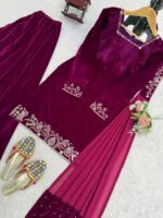 Dark Pink Color Viscose Velvet Fabric Sequence Work Sharara Set