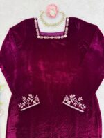 Dark Pink Color Viscose Velvet Fabric Sequence Work Sharara Set