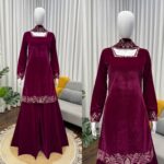 Dark Pink Color Viscose Velvet Fabric Sequence Work Sharara Set
