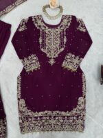Dark Purple Color Faux Georgette Fabric Sequence And Thread With Pearl Work Sharara Set