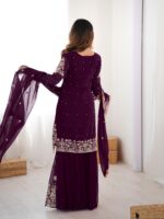 Dark Purple Color Faux Georgette Fabric Sequence And Thread With Pearl Work Sharara Set