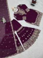 Dark Purple Color Faux Georgette Fabric Sequence And Thread With Pearl Work Sharara Set