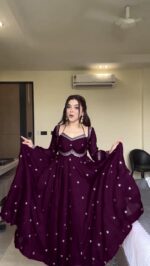 Dark Purple Color Faux Georgette Fabric Thread With Sequence Work Anarkali Suit