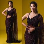 Dark Purple Color Net Fabric With Hologram Sequence Work Saree
