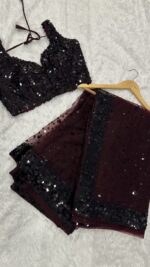 Dark Purple Color Net Fabric With Hologram Sequence Work Saree