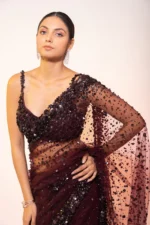 Dark Purple Color Net Fabric With Hologram Sequence Work Saree