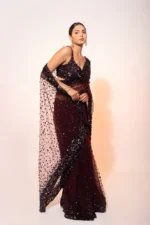 Dark Purple Color Net Fabric With Hologram Sequence Work Saree