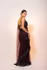 Dark Purple Color Net Fabric With Hologram Sequence Work Saree