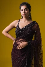 Dark Purple Color Net Fabric With Hologram Sequence Work Saree