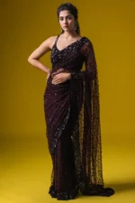 Dark Purple Color Net Fabric With Hologram Sequence Work Saree