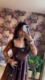 Dual Shade Color Chinon Silk Fabric Sequence Work Anarkali Suit