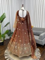 Dual Shade Color Chinon Silk Fabric Sequence Work Anarkali Suit
