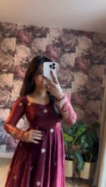 Dual Shade Color Chinon Silk Fabric Sequence Work Anarkali Suit