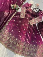 Dual Shade Color Chinon Silk Fabric Sequence Work Anarkali Suit