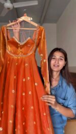 Fanta Color Fendi Silk Fabric Sequence Work Anarkali Suit