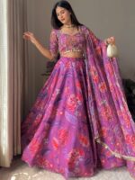 Floral Design Multi Color Georgette Fabric Digital Print Lehenga