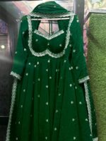Green Color Faux Georgette Fabric Thread With Sequence Work Anarkali Suit