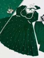 Green Color Faux Georgette Fabric Thread With Sequence Work Anarkali Suit