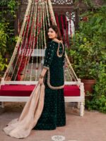 Green Color Viscose Velvet Fabric Pearl Work Palazzo Suit