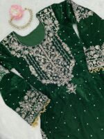 Green Color Viscose Velvet Fabric Pearl Work Sharara Suit