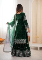 Green Color Viscose Velvet Fabric Pearl Work Sharara Suit