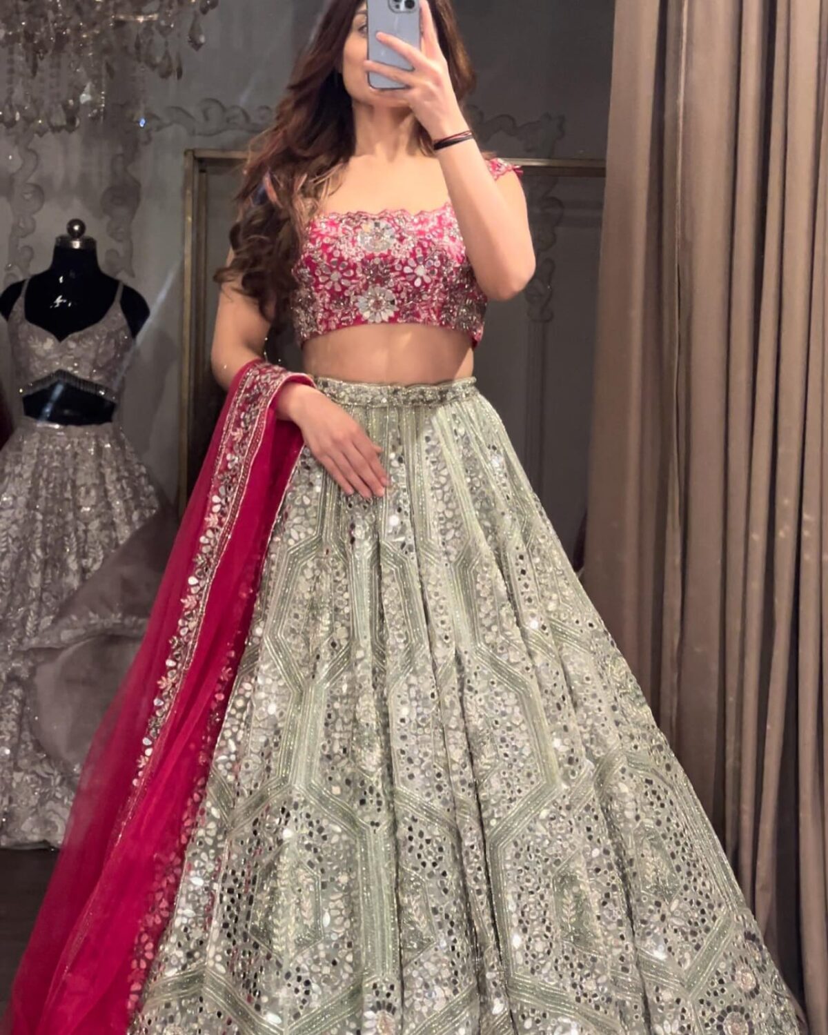 Grey Color Faux Georgette Fabric Sequence Work Lehenga
