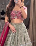 Grey Color Faux Georgette Fabric Sequence Work Lehenga