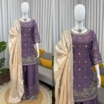 Lavender Color Jimmy Choo Fabric Pearl Work Palazzo Suit