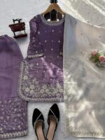 Lavender Color Jimmy Choo Fabric Pearl Work Palazzo Suit