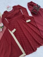Maroon Color Faux Georgette Fabric Mukaish Work Palazzo Gown