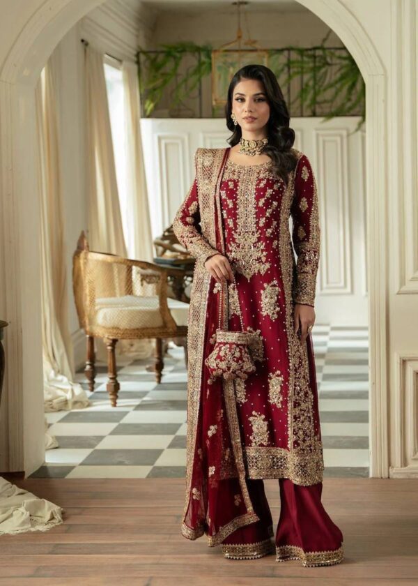 Maroon Color Faux Georgette Fabric Pearl Work Palazzo Suit