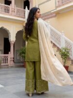Mehandi Color Jimmy Choo Fabric Pearl Work Palazzo Suit