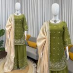Mehandi Color Jimmy Choo Fabric Pearl Work Palazzo Suit
