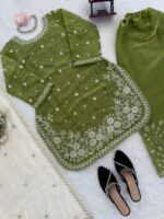 Mehandi Color Jimmy Choo Fabric Pearl Work Palazzo Suit