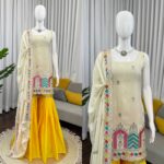 Off White Color Chinon Silk Fabric Sequence Work Sharara Set