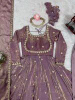 Onion Color Fendi Silk Fabric Sequence Work Gown